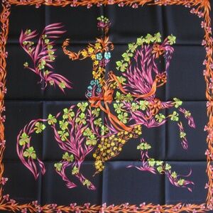 Hermes Cheval Fleuri horse black silk scarf only for Neiman Marcus rare new 2007
